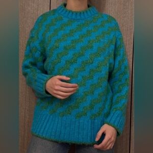 Mango Teal and Olive Crewneck Sweater